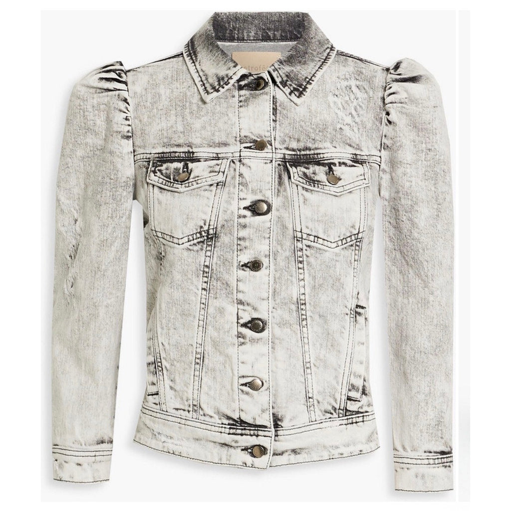 Retrofête Ada Puff-Sleeve Denim Jacket Gray Acid Wash Size L