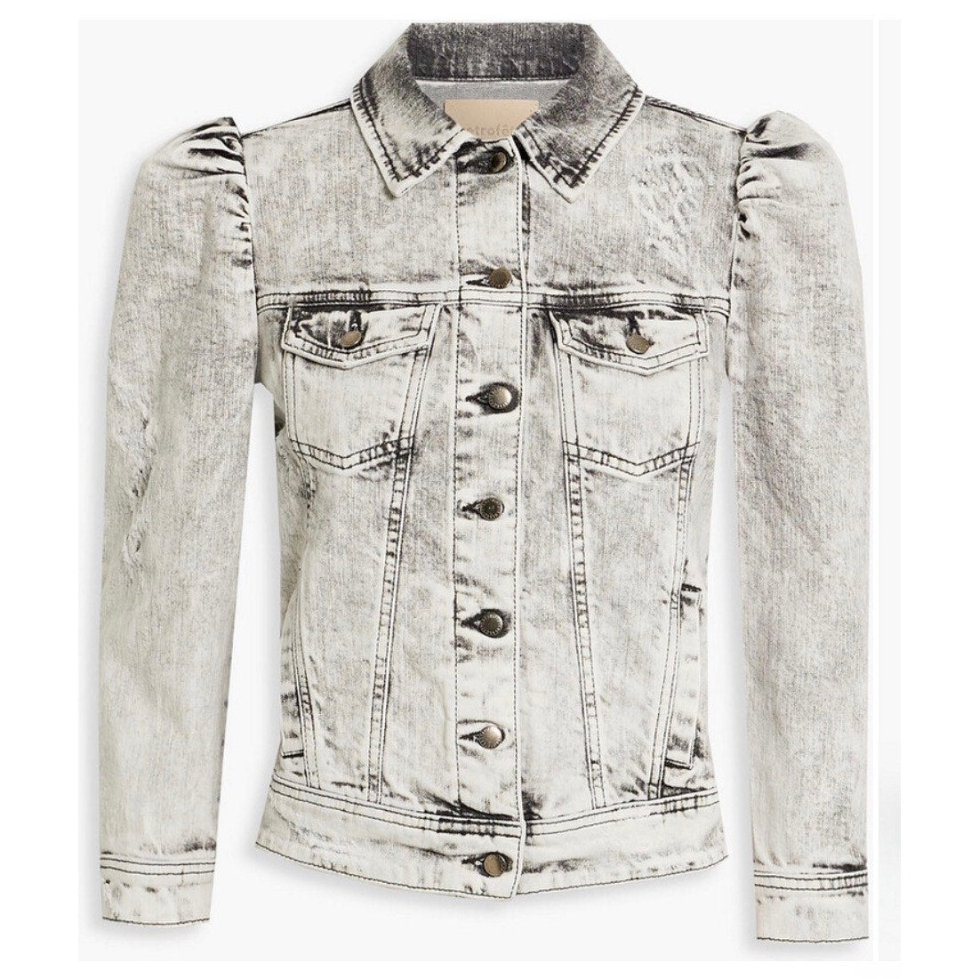 Retrofête Ada Puff-Sleeve Denim Jacket Gray Acid Wash Size L