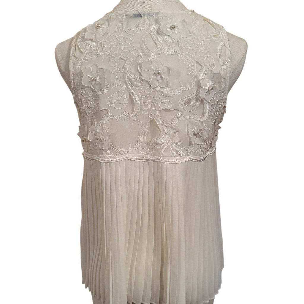 Alice & Olivia White Applique Beaded Sleeveless Blouse XS