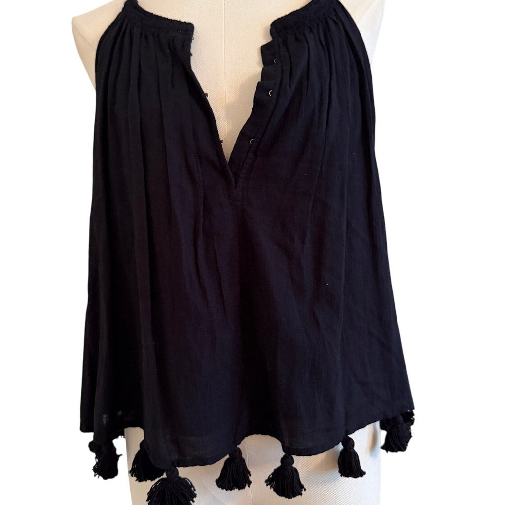 Apiece Apart Black Cotton Top with Pom Trim Size 8