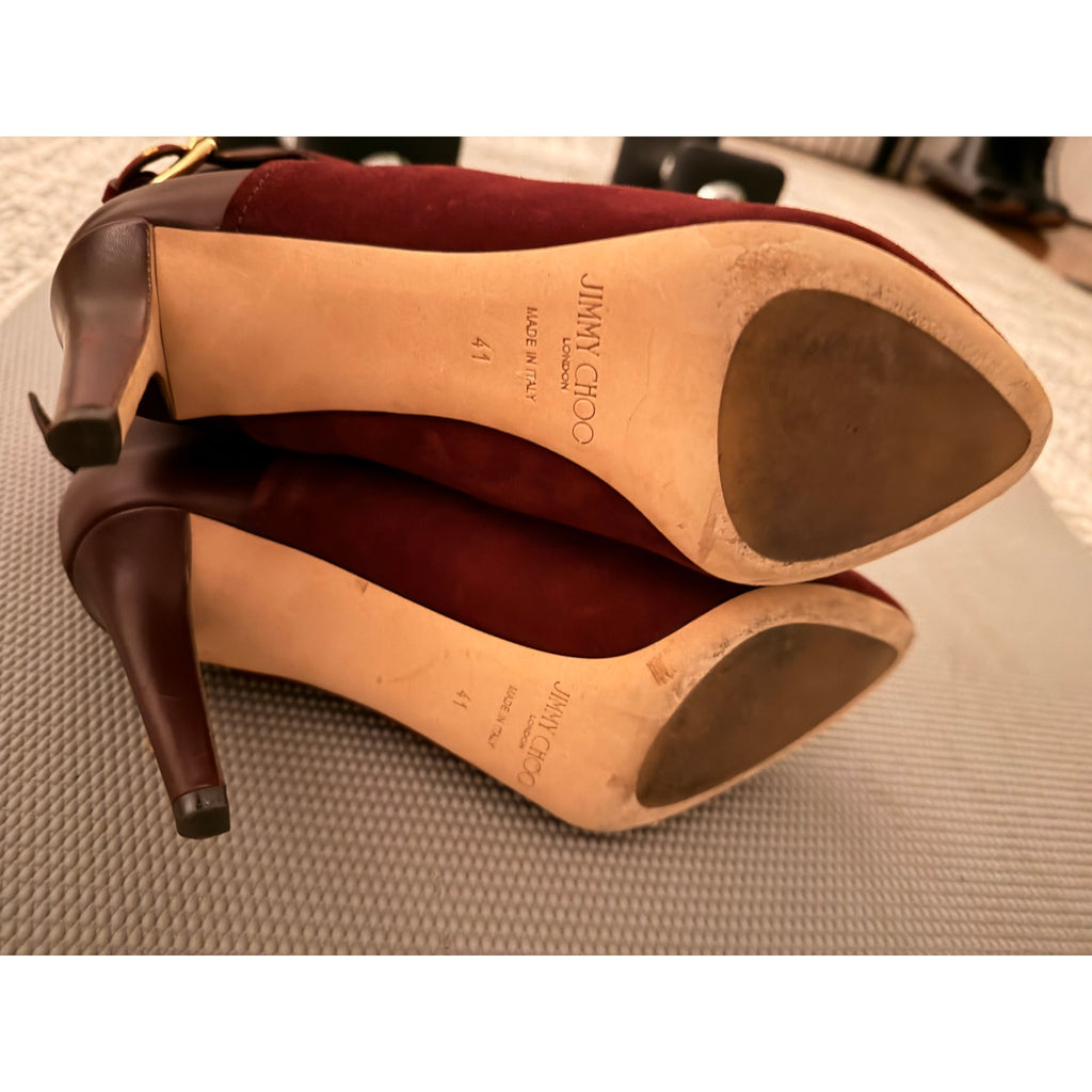 Jimmy Choo Burgundy Suede Pointed Toe Ankle Boots Size 41 / US 10.5
