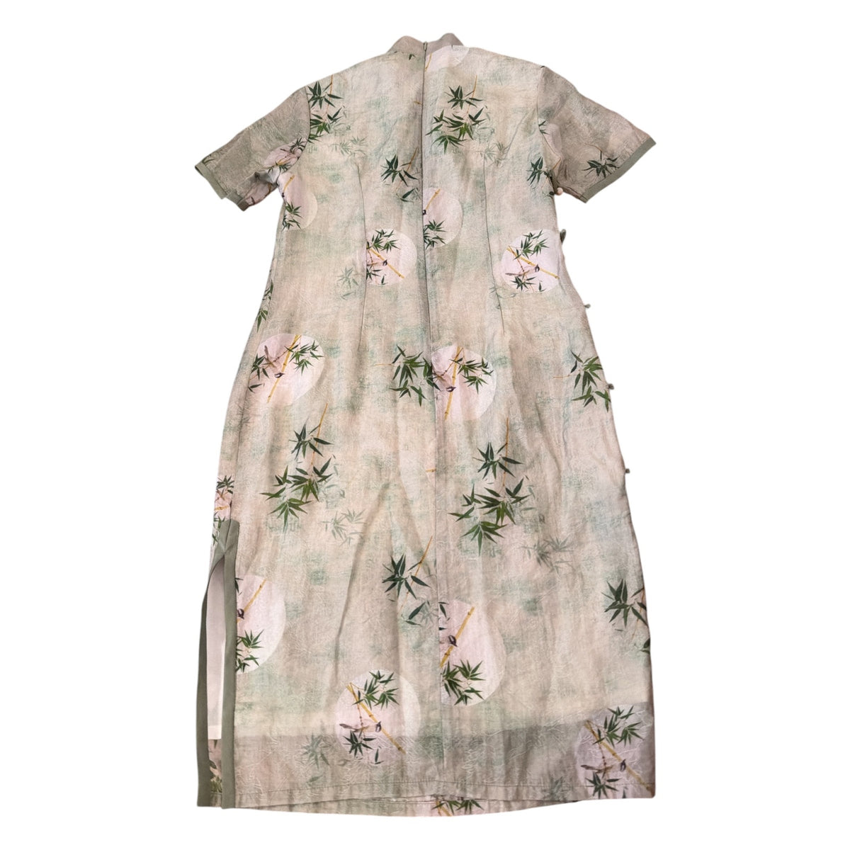 Sage Green & White Traditional Chinese Dress with Bird & Bamboo