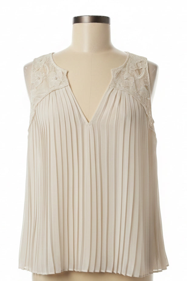 Alice & Olivia White Applique Beaded Sleeveless Blouse XS
