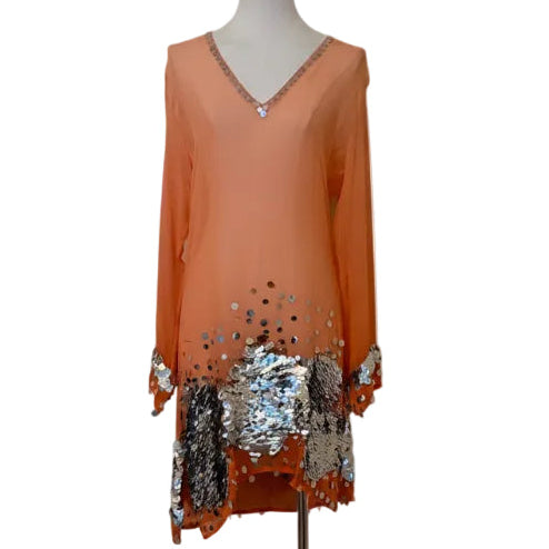 Lotus Swim Peach Coverup w/Silver Pailettes - Large