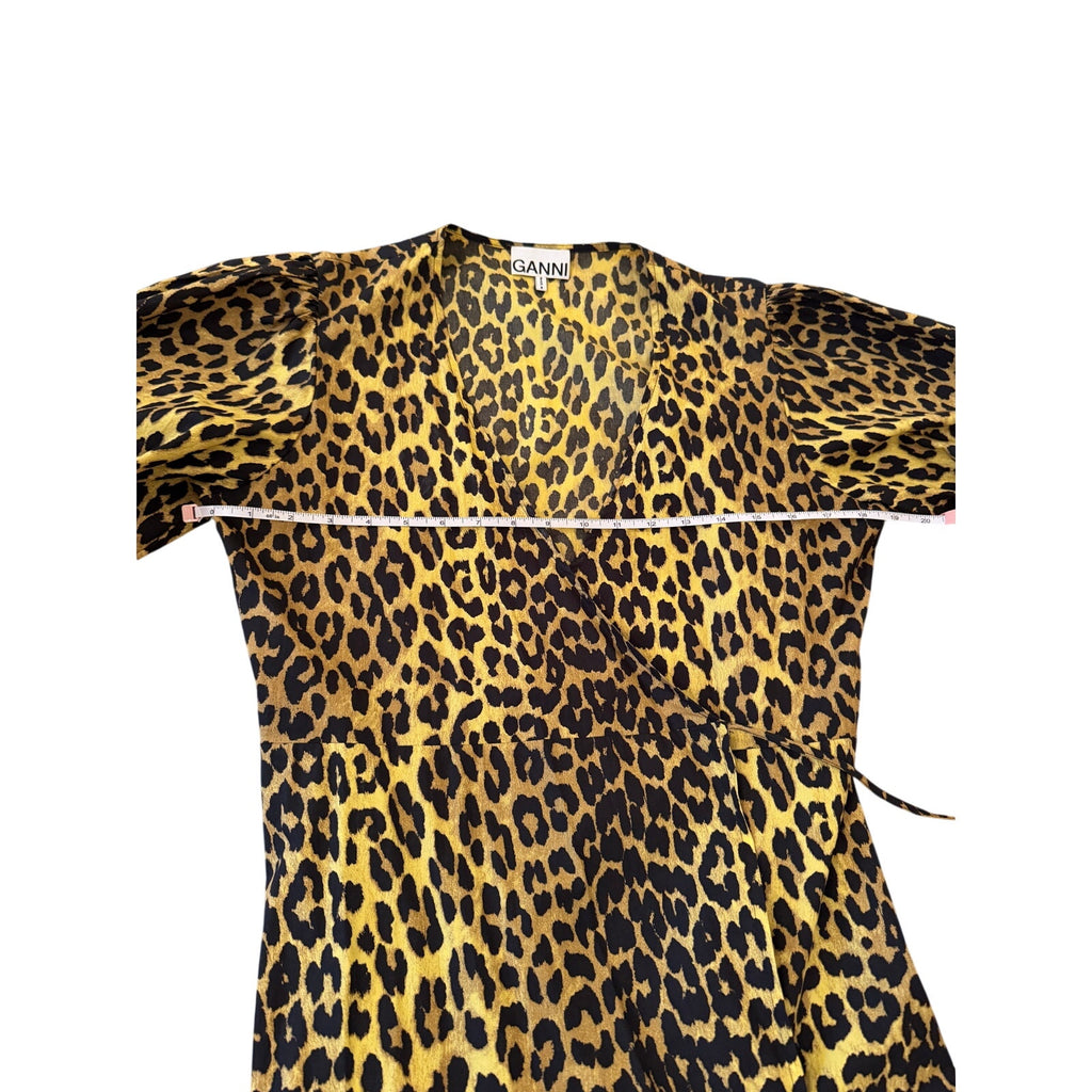 Ganni Leopard Tiered Skirt Wrap Dress 100% Cotton NWOT Eco Climate Tagged Sz 40