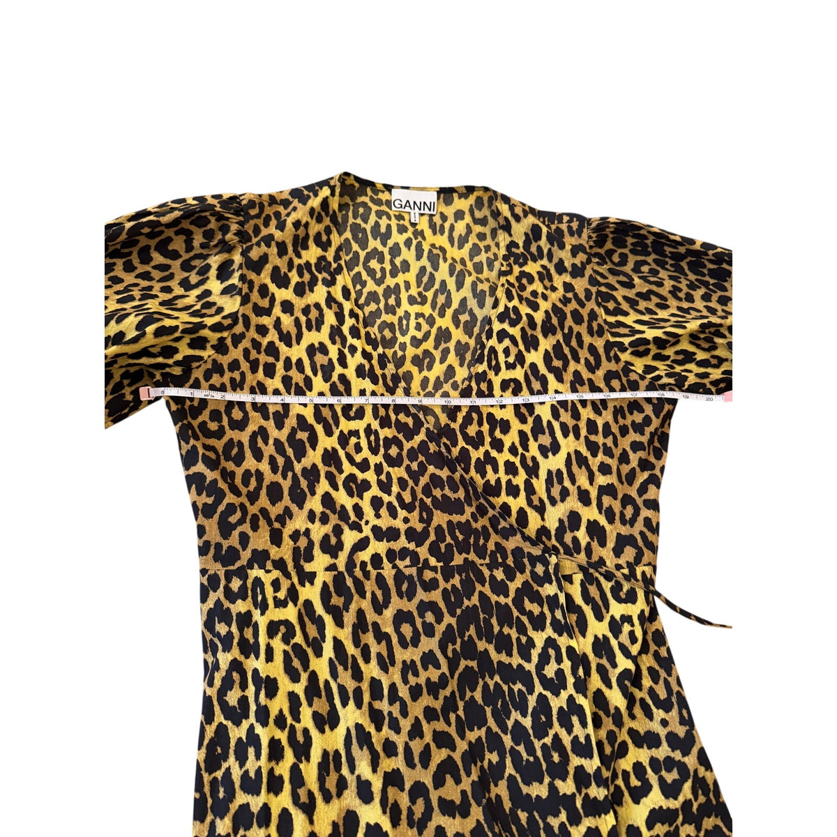 Ganni Leopard Tiered Skirt Wrap Dress 100% Cotton NWOT Eco Climate Tagged Sz 40