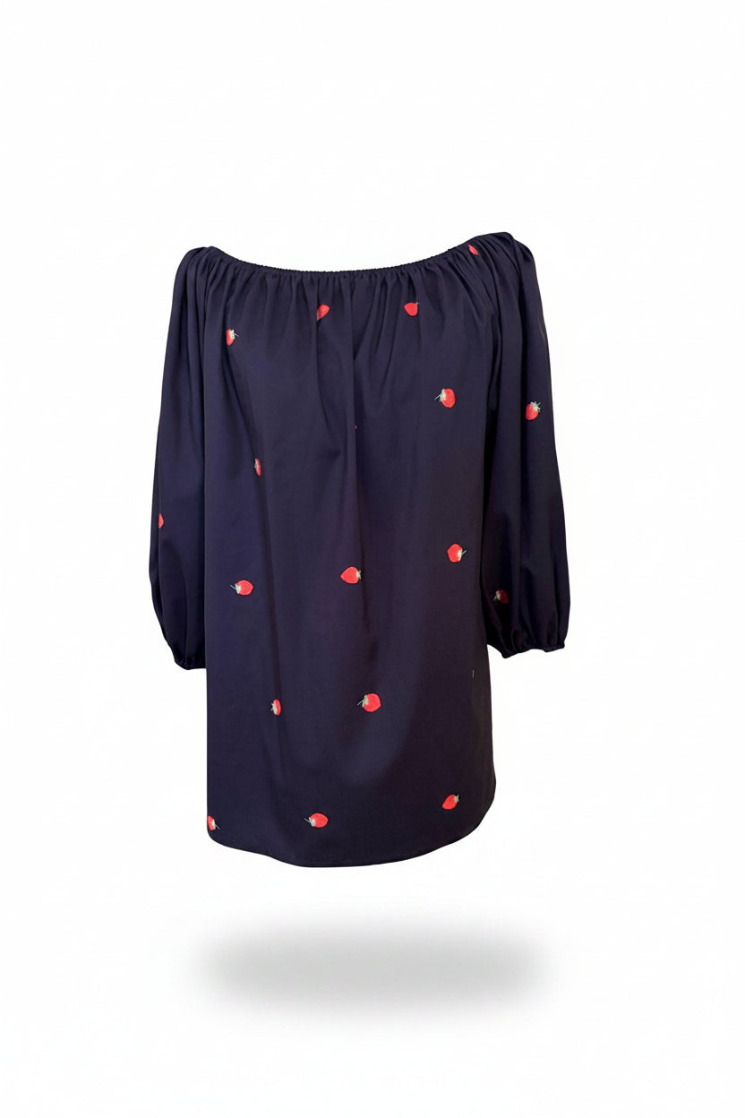 Rarities On-Or-Off-Shoulder Strawberries on Navy Top Unlined - Large