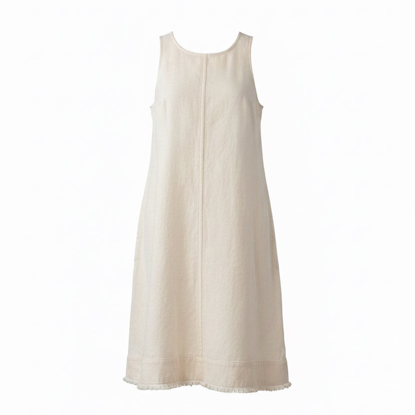 J. Crew White Sleeveless Denim Dress with Frayed Hem - 2