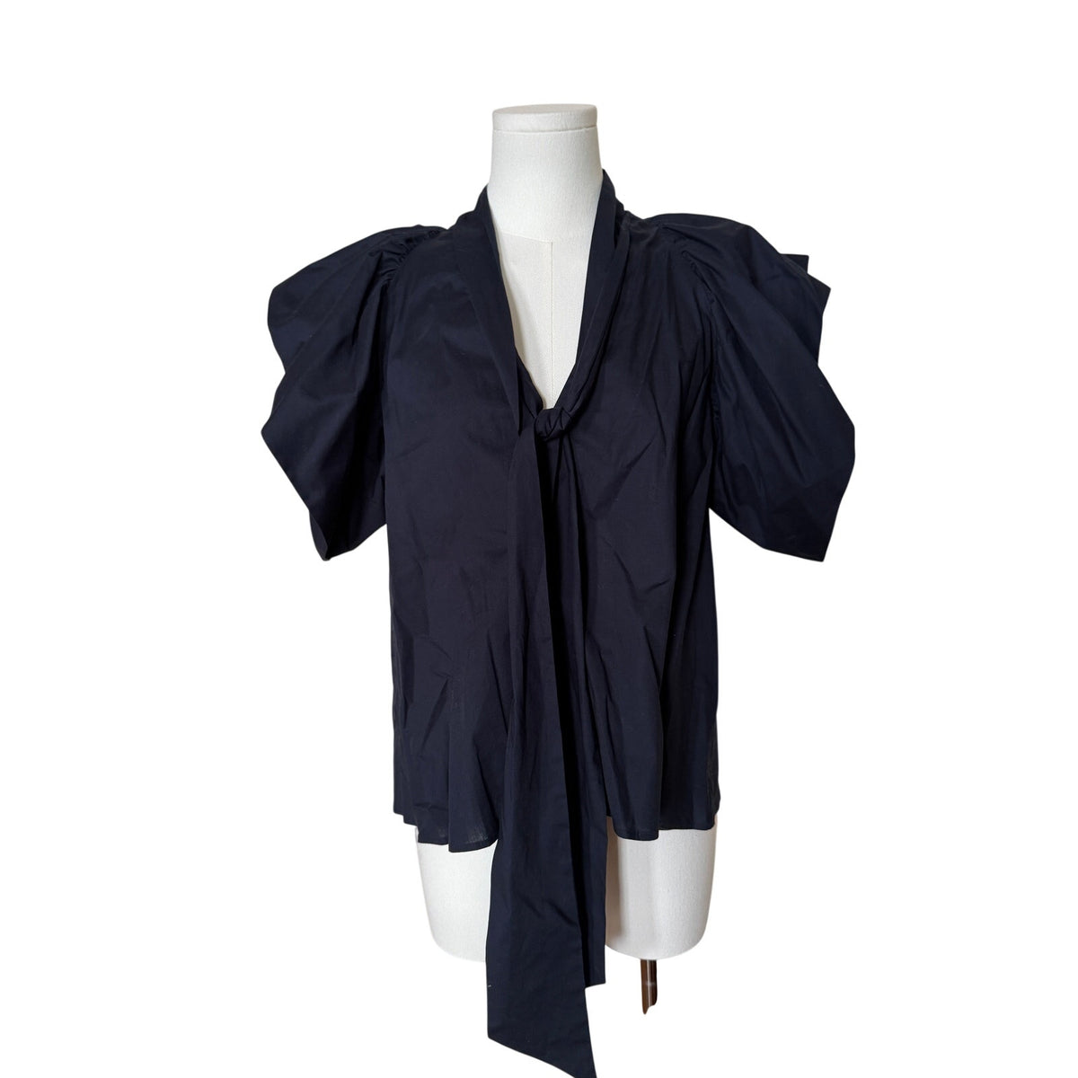 MEG Midnight Blue Cotton Flutter Sleeve V-Neck Tie Top M