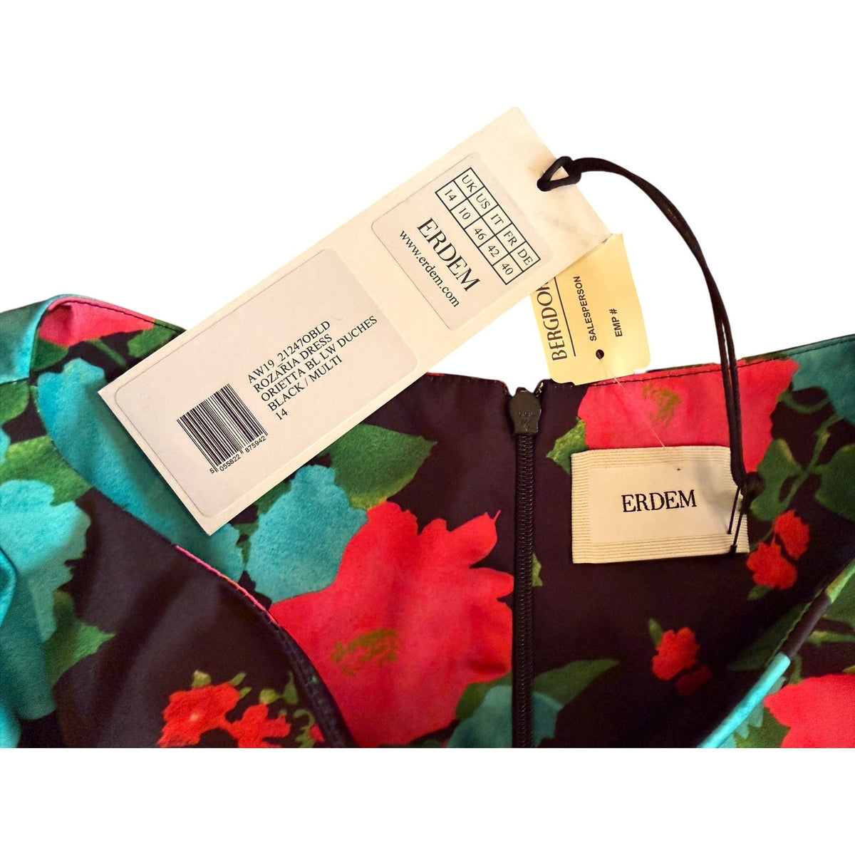 ERDEM Black Floral Rozaria Silk Dress US 10 / UK 14