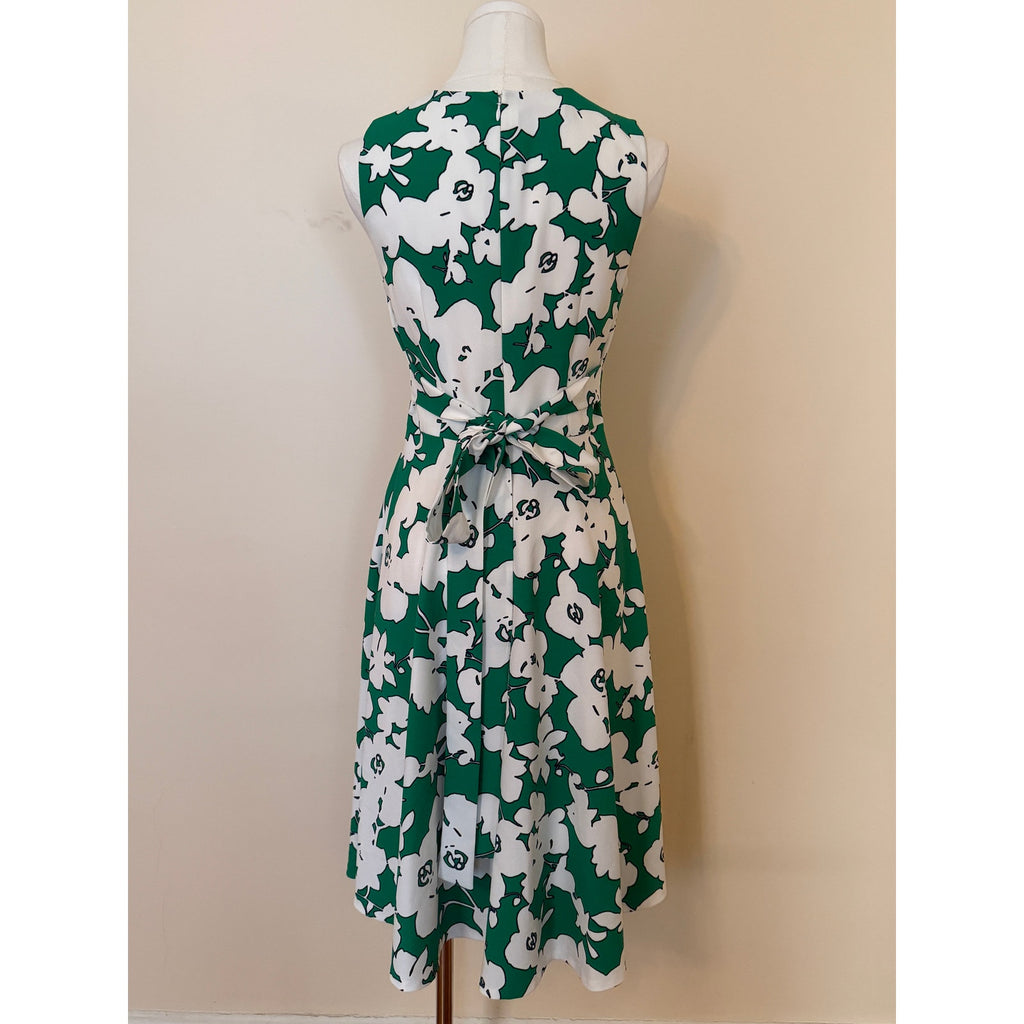 Hobbs London Grass Green Floral Evie Fit-and-Flare Dress - US 4