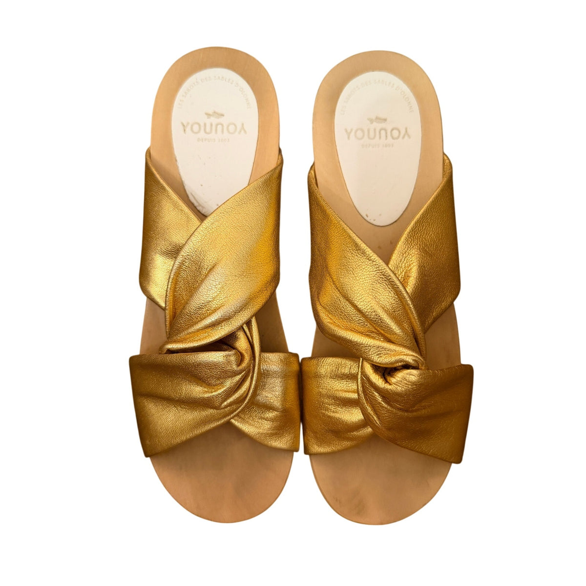 YouYou Depuis 1803 Gold Metallic Leather Knot Clog Mule EU 38/ US 8