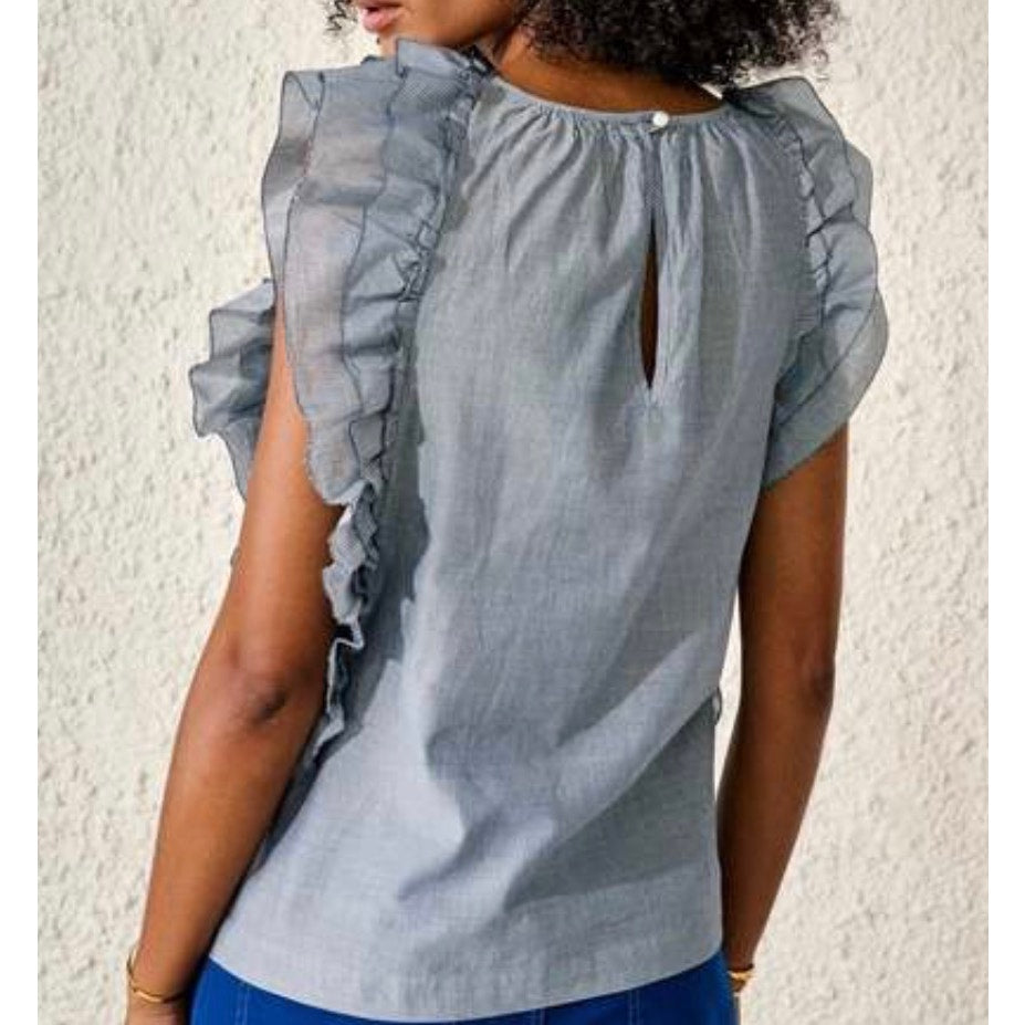 Bellerose Agathe Chambray Ruffle Sleeve Top Size S