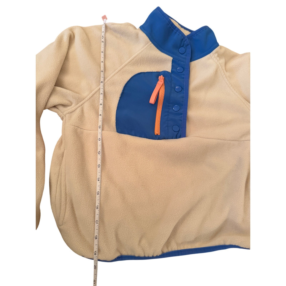 Hippie Rose Fleece Pullover Snap Neck Beige Blue Pink - S