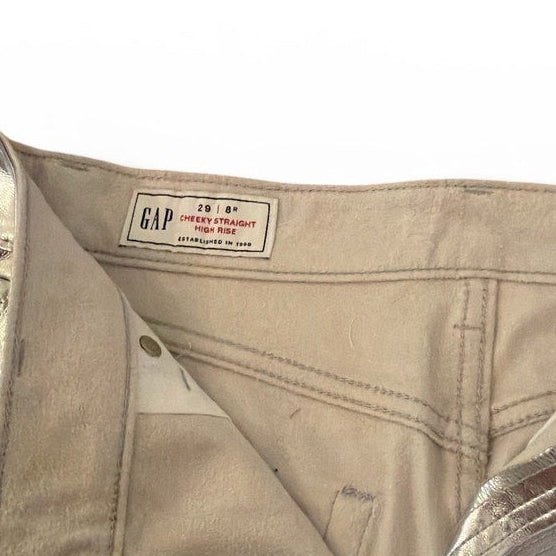 Gap Cheeky Straight Silver Foil Vegan Leather Jeans NWT Size 29/8