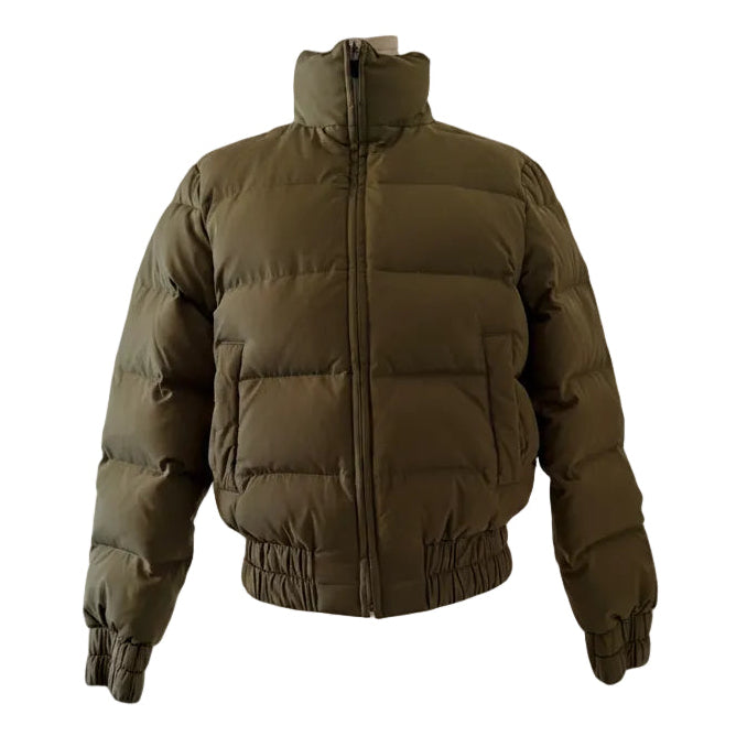 Theory Earthy Green Stand-Up Collar Zip Coat - S