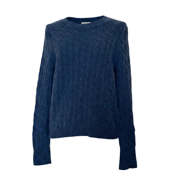J.Crew Heathered Blue Cashmere Cable Knit Crewneck Sweater - Medium