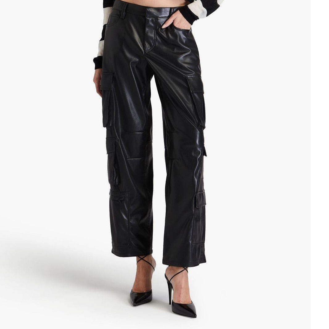 Alice & Olivia Black Faux Leather Cargo Pants Size 6