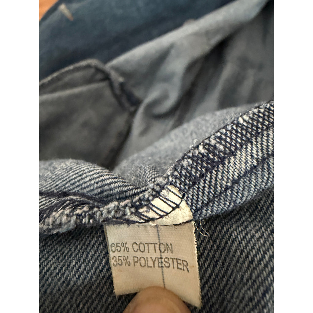 Vintage Denim Double-Breasted Wood Button Jacket Curved Bottom - S