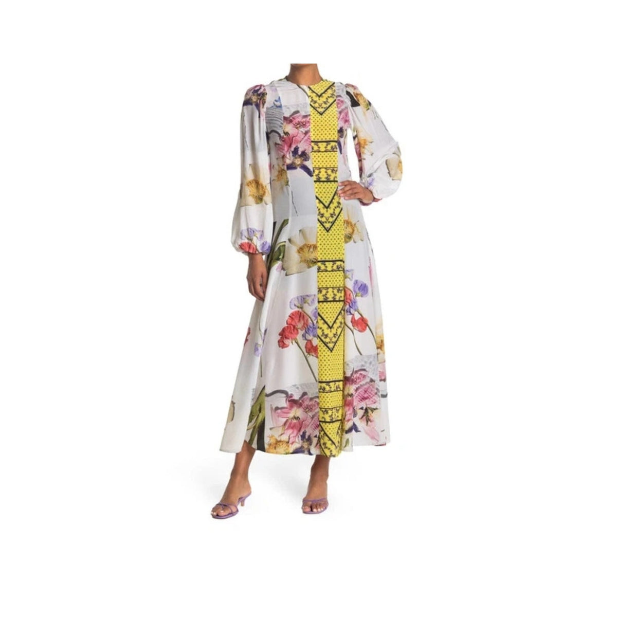 GANNI Hemlock Floral Patchwork Silk Dress Size 40 (US 6)
