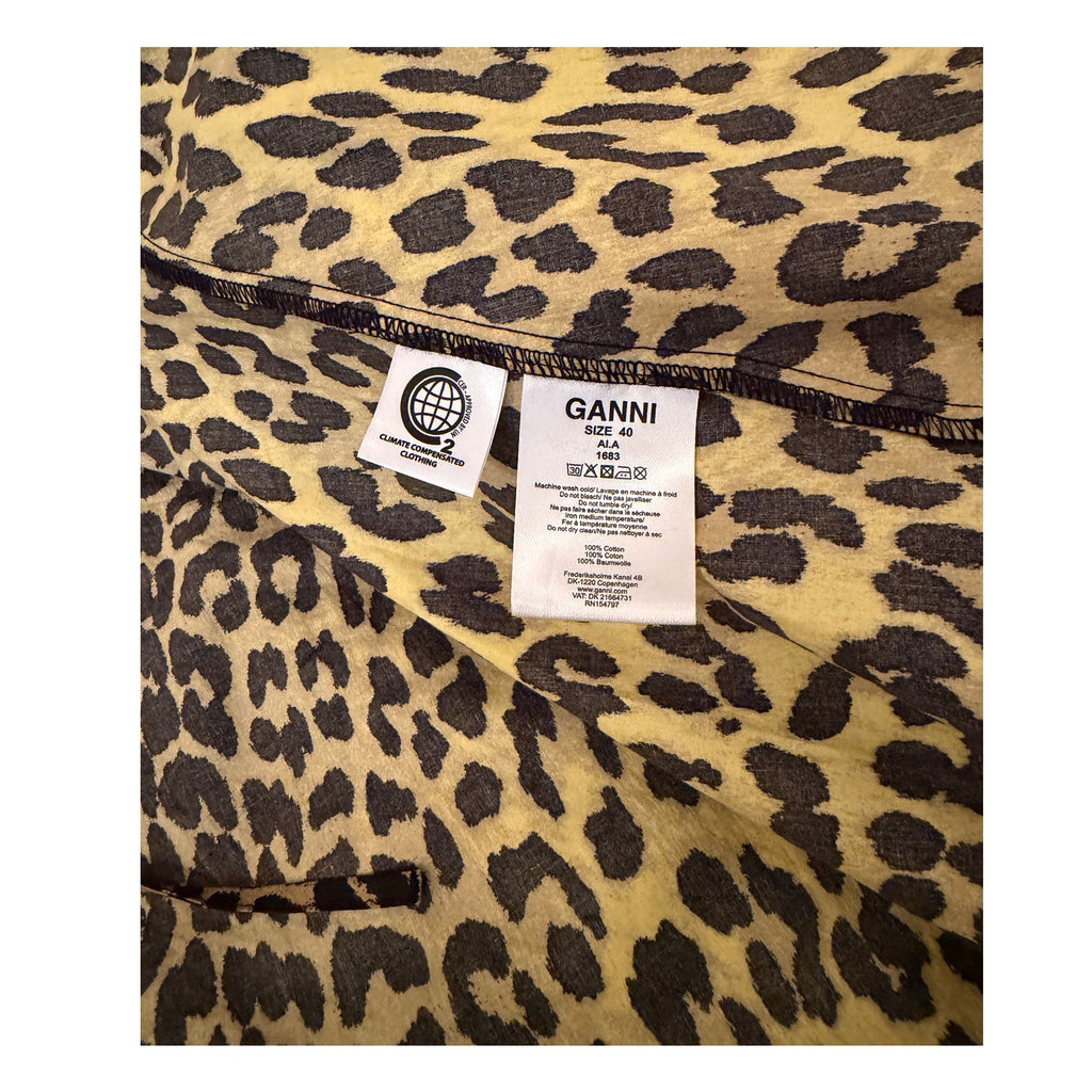 Ganni Leopard Tiered Skirt Wrap Dress 100% Cotton NWOT Eco Climate Tagged Sz 40