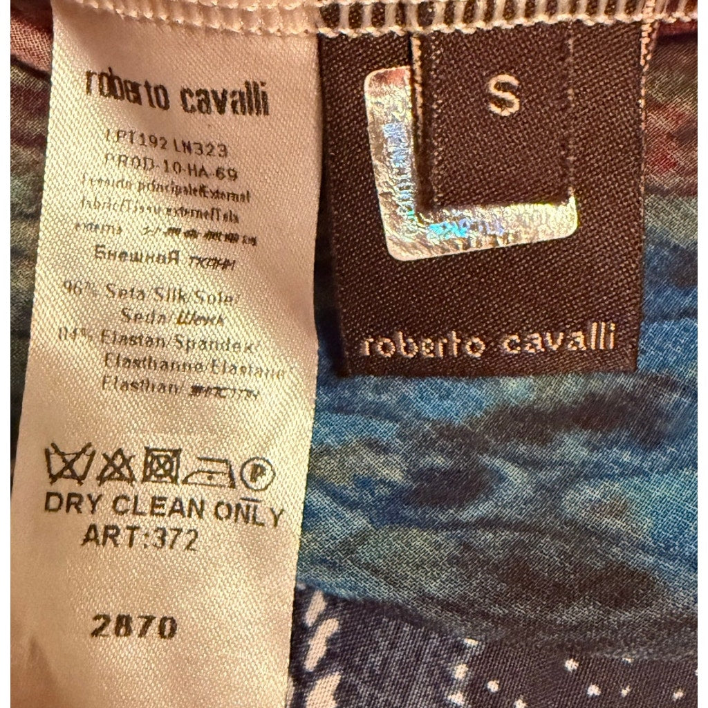 Roberto Cavalli Blue Snake-Print Top Blouse Size S