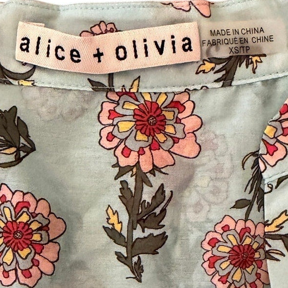 Alice & Olivia Light Blue Floral Raya Blouse XS