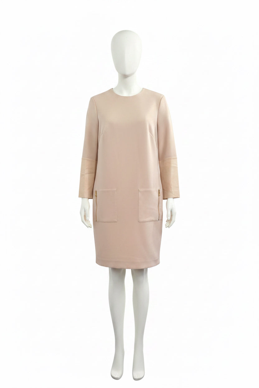 Rachel Roy Cream Zip Pocket Dress Leather Arms S