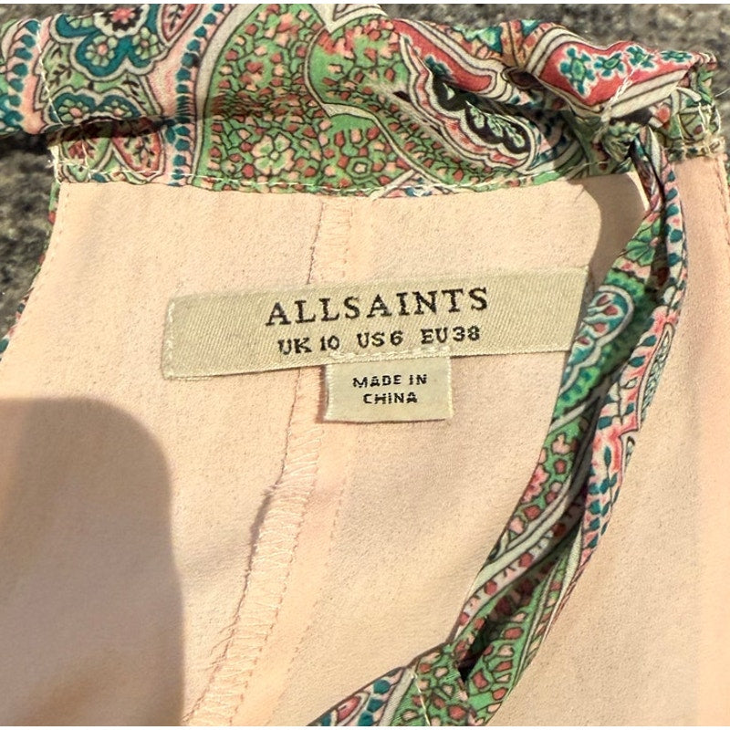 AllSaints Green Pink Paisley Halter Style Blouse US 6