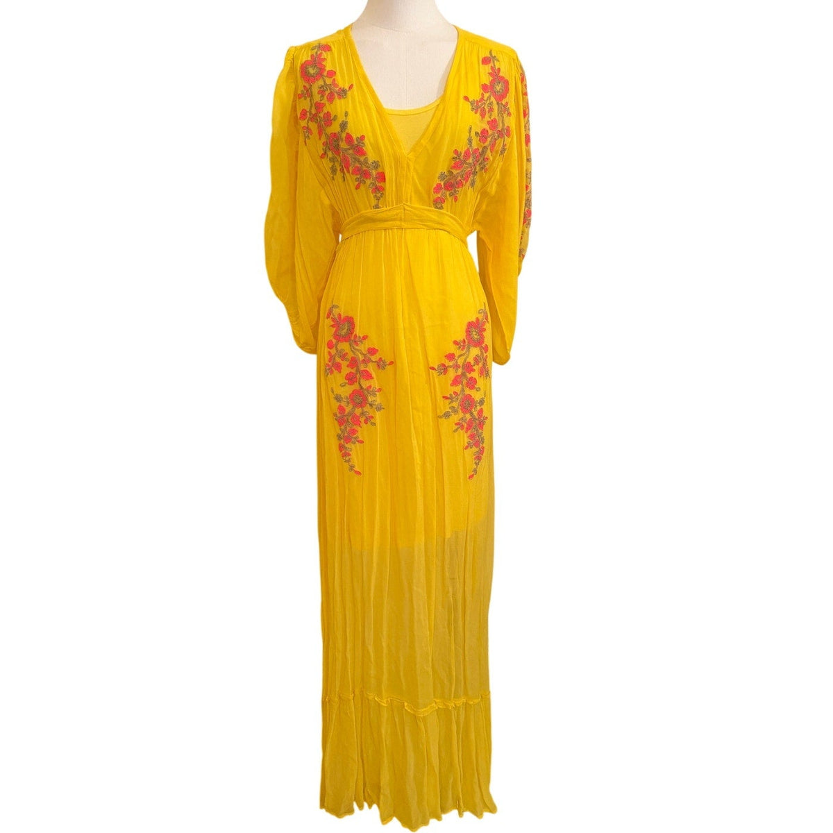 Miss June Paris Yellow Pink Floral Maxi Dress - Small