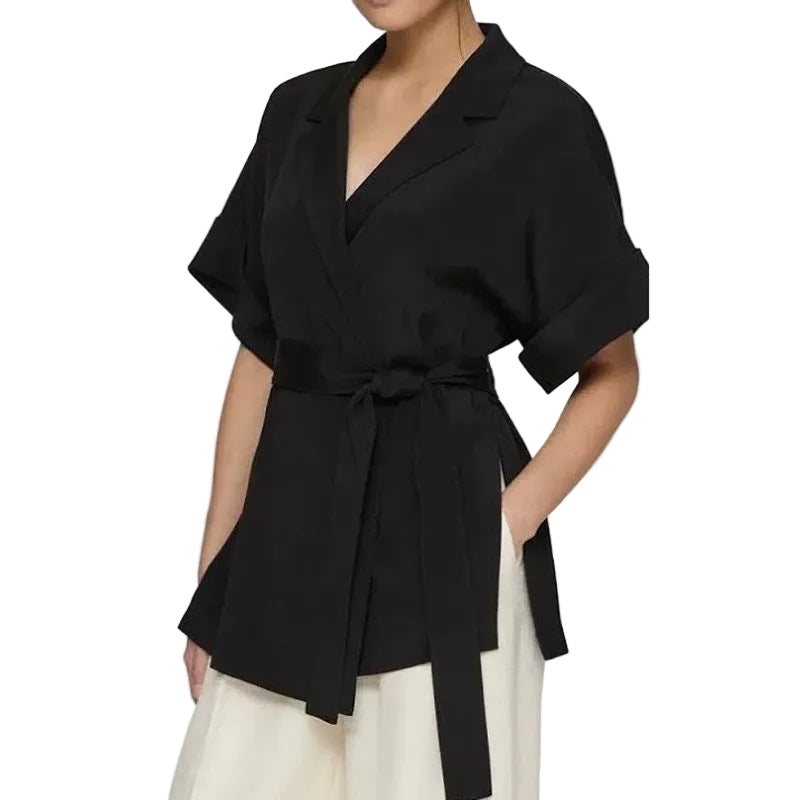 Lafayette 148 New York NWT Black Silk Jacket / Shirt w/Tie Belt- XS