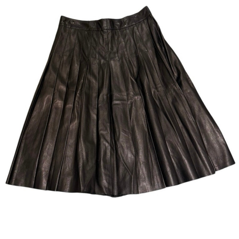 re.set Black Leather Pleated Skirt Size IT 46 (US 10) Made in Italy