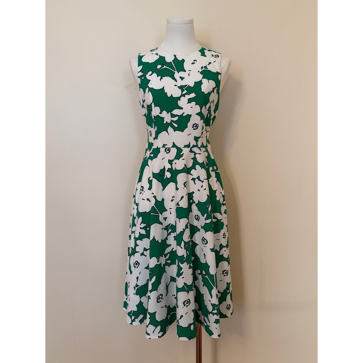 Hobbs London Grass Green Floral Evie Fit-and-Flare Dress - US 4