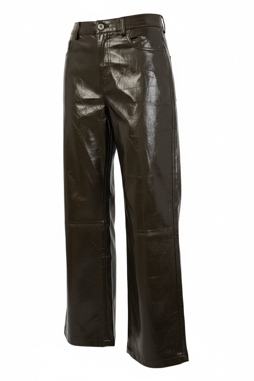 Amylyn Black Vegan Leather High Rise Wide Leg Pants Size M