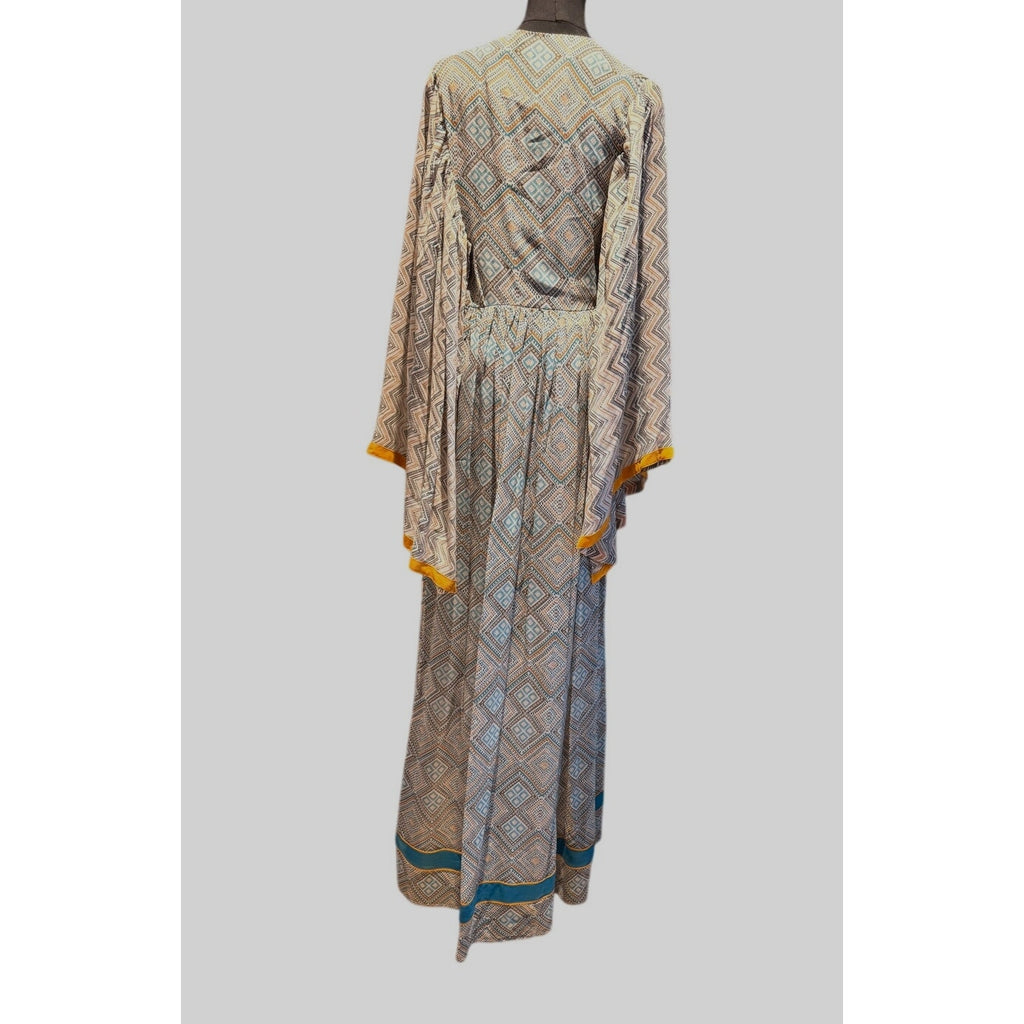 Talitha Jasmin Silk Lace-Up Printed Maxi Dress in Ivory Size S