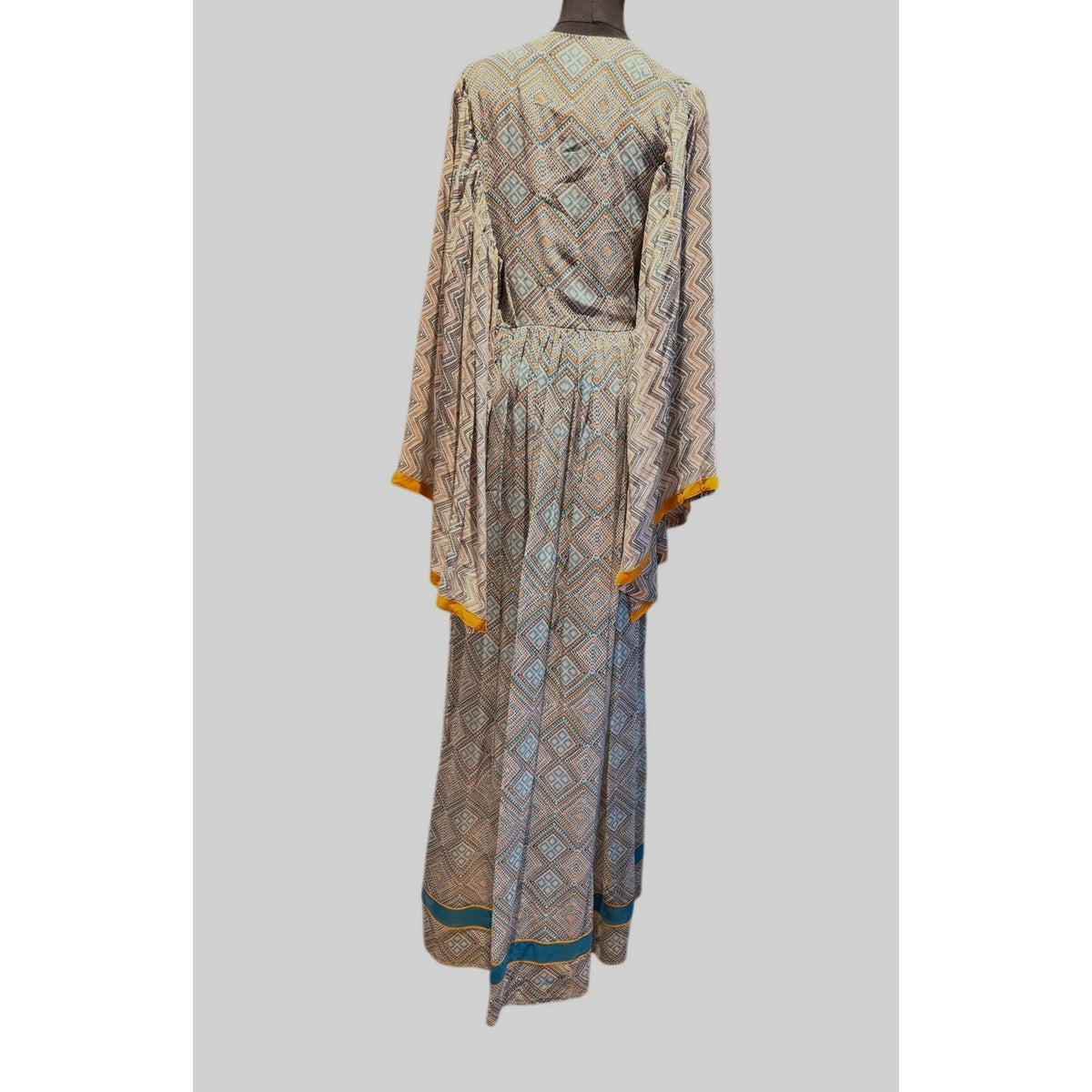 Talitha Jasmin Silk Lace-Up Printed Maxi Dress in Ivory Size S