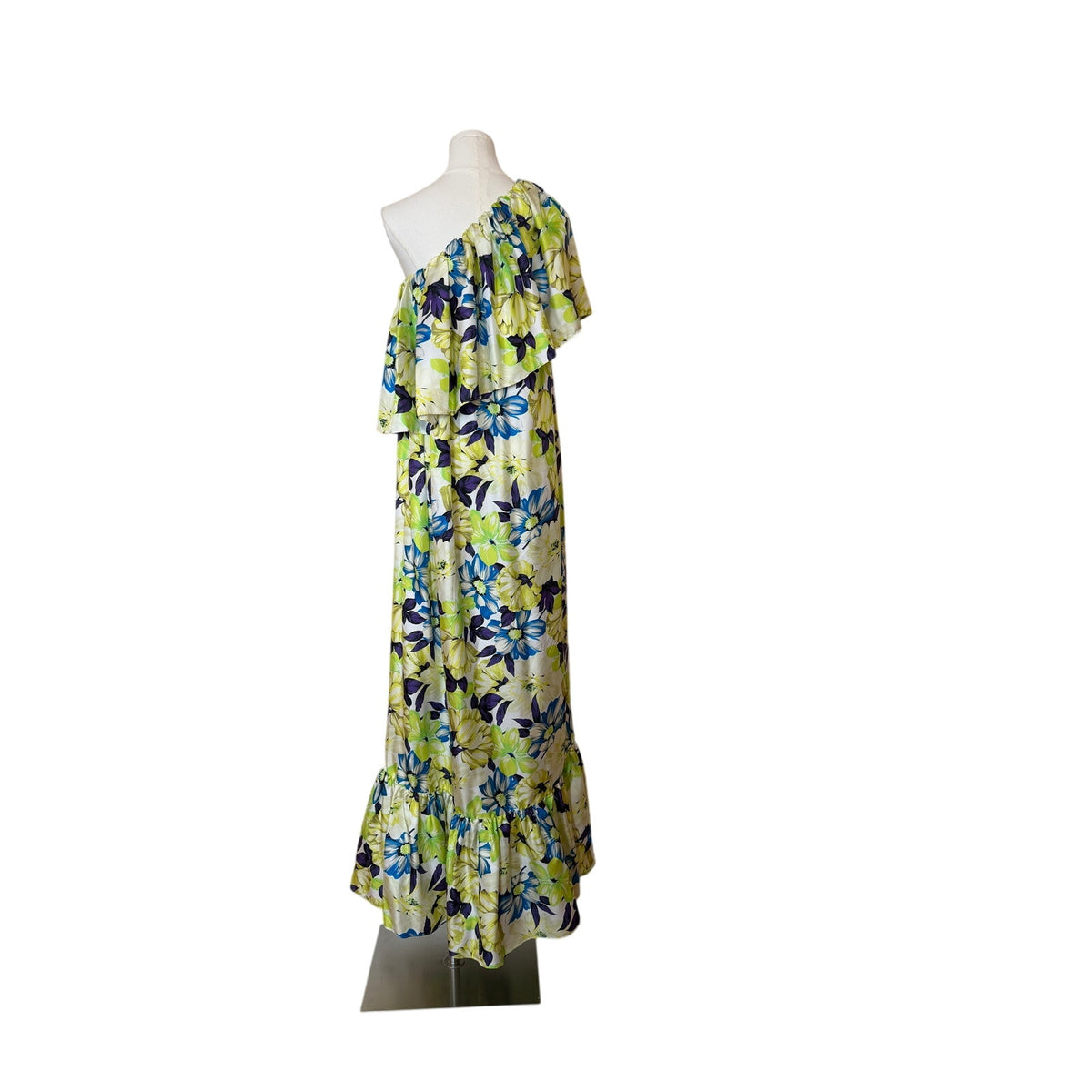 MSGM Milano Green Floral One-Shoulder Silk Maxi Dress 42 (US 8-10)