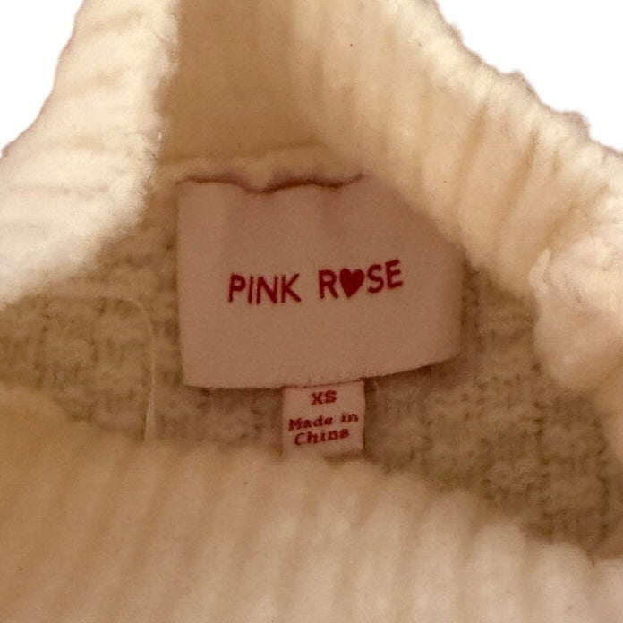 Pink Rose Cream Oatmeal Cable Knit Mock Neck Long Sleeve Sweater Top Size XS