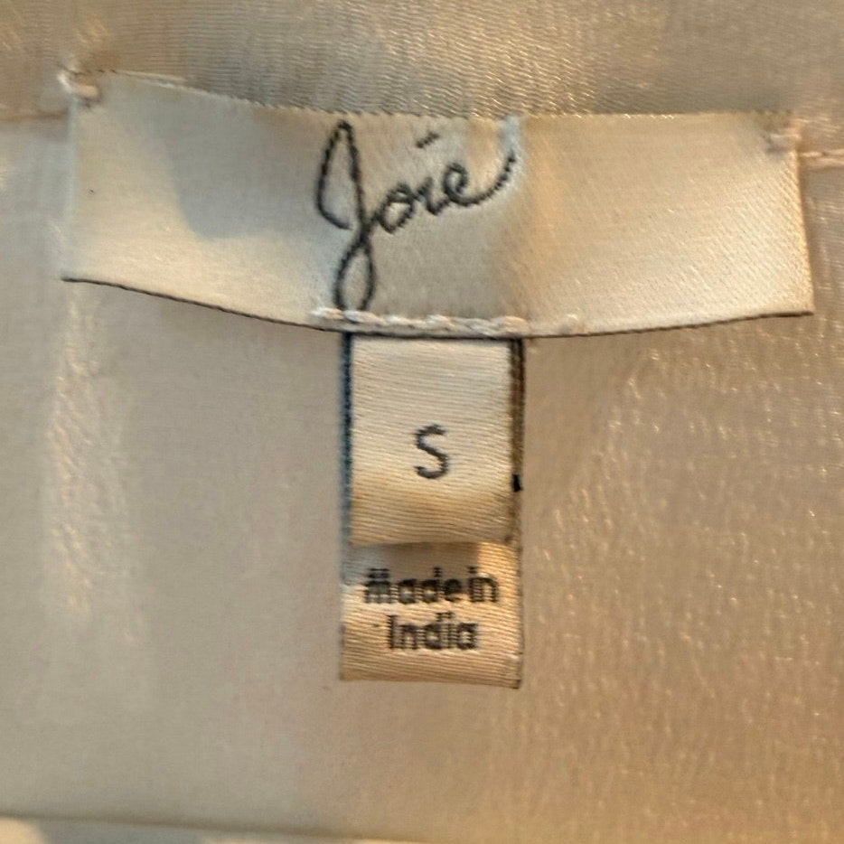 Joie Ivory Embroidered Split-Neck Silk Blouse, Size S
