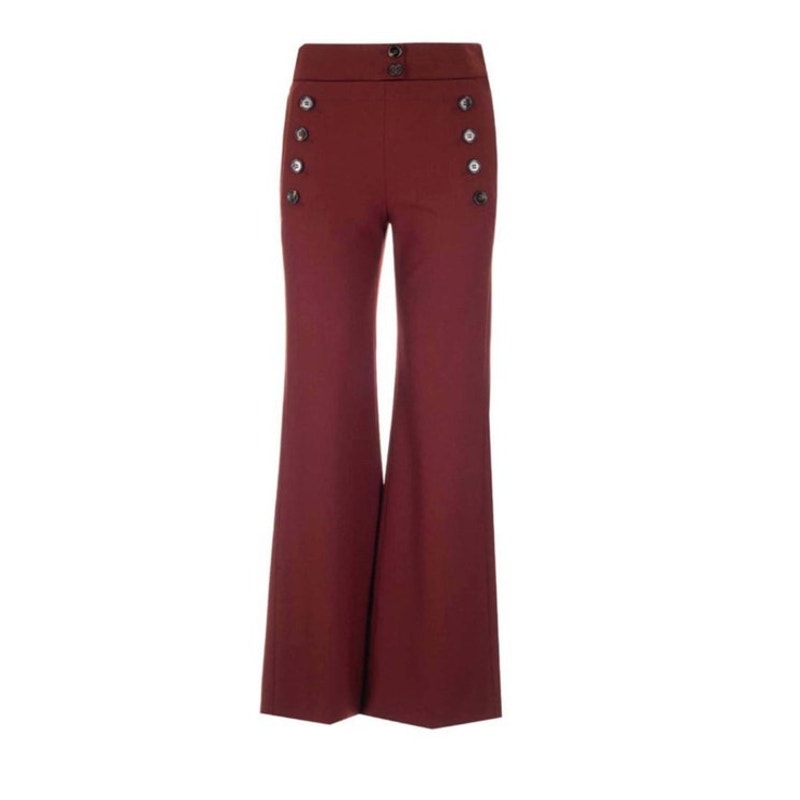 Chloé Burgundy Sailor-Style Wide/Flare-Leg Pants - Size 40