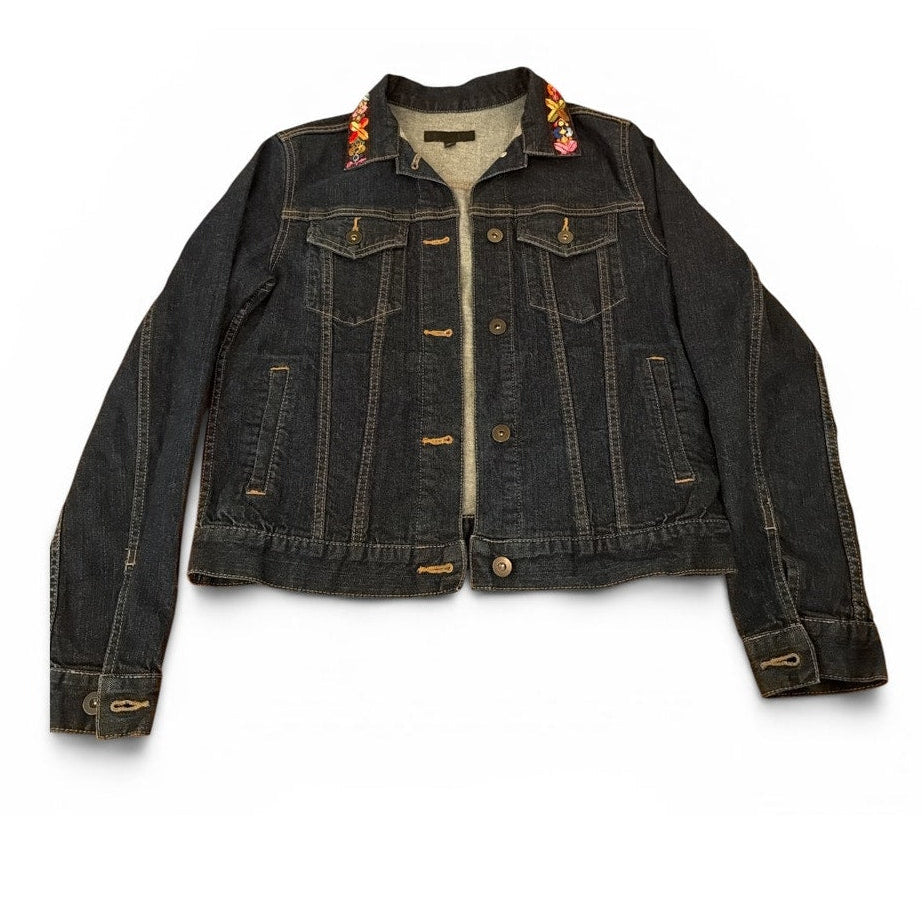 Reimagined by Bailey Grace | One-of-a-Kind Denim Jacket, Floral Collar Trim - S
