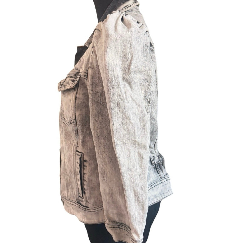 Retrofête Ada Puff-Sleeve Denim Jacket Gray Acid Wash Size L