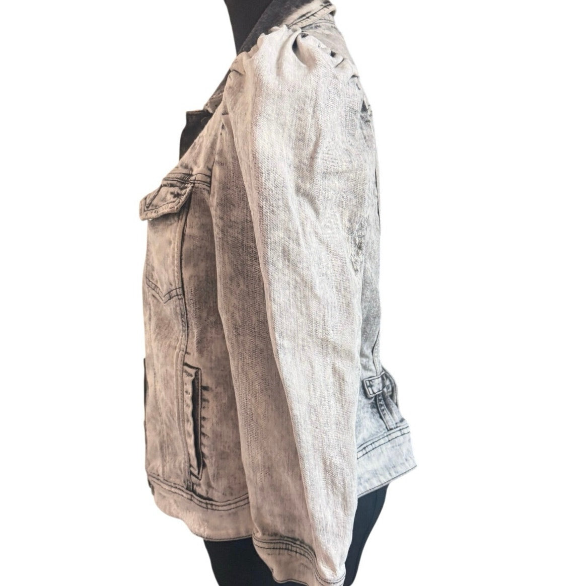 Retrofête Ada Puff-Sleeve Denim Jacket Gray Acid Wash Size L