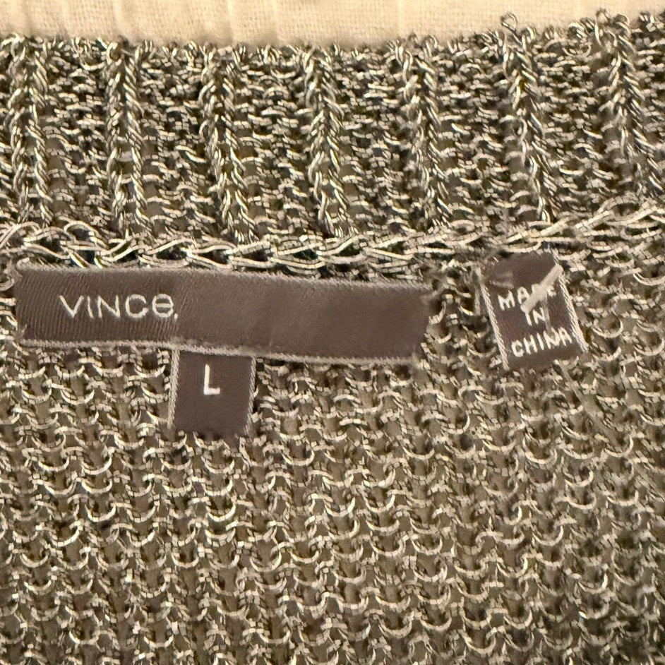 Vince Silver Metallic Knit Sleeveless Crewneck Top L