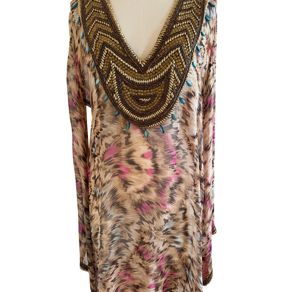 TAJ TAJ by Sabrina Crippa Animal Print Kaftan Maxi Dress M