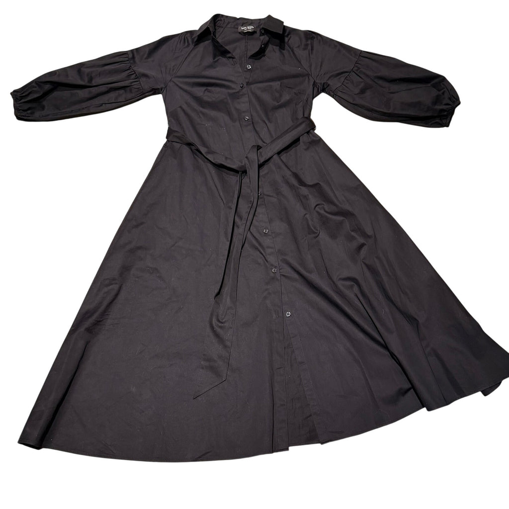 Kate Spade Dakota Black Belted Poplin Midi Dress Sz S
