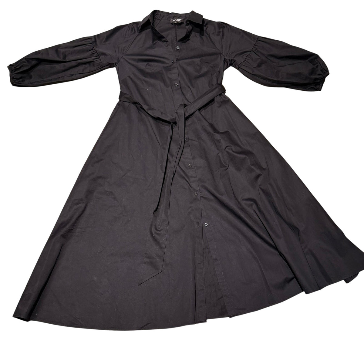 Kate Spade Dakota Black Belted Poplin Midi Dress Sz S