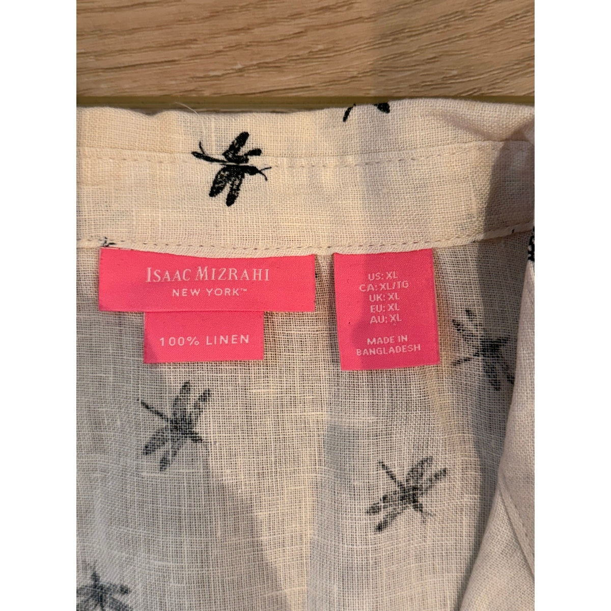 Isaac Mizrahi New York Cream Black Dragonfly Print Linen Blouse XL