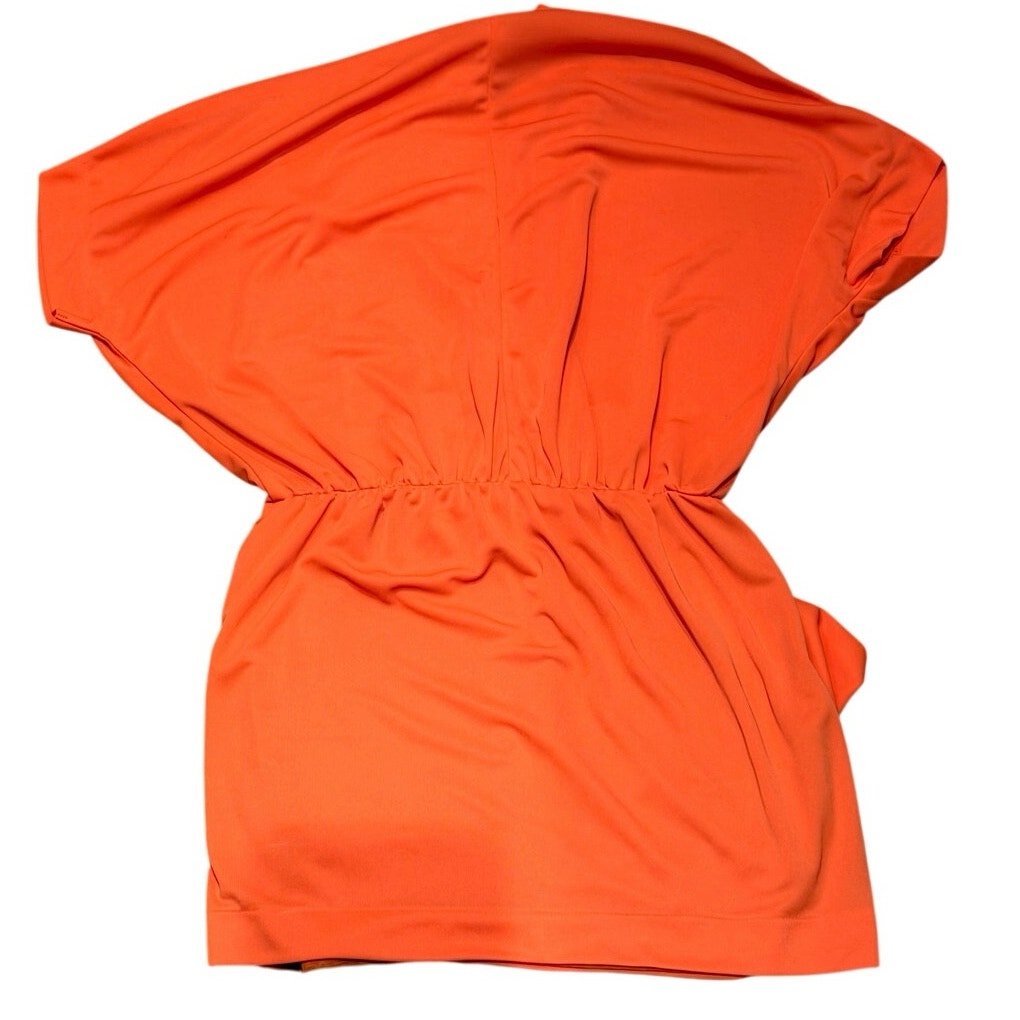 Rachel Roy Draped Ruched Waist Blouse Neon Orange Dolman Sleeve Size M