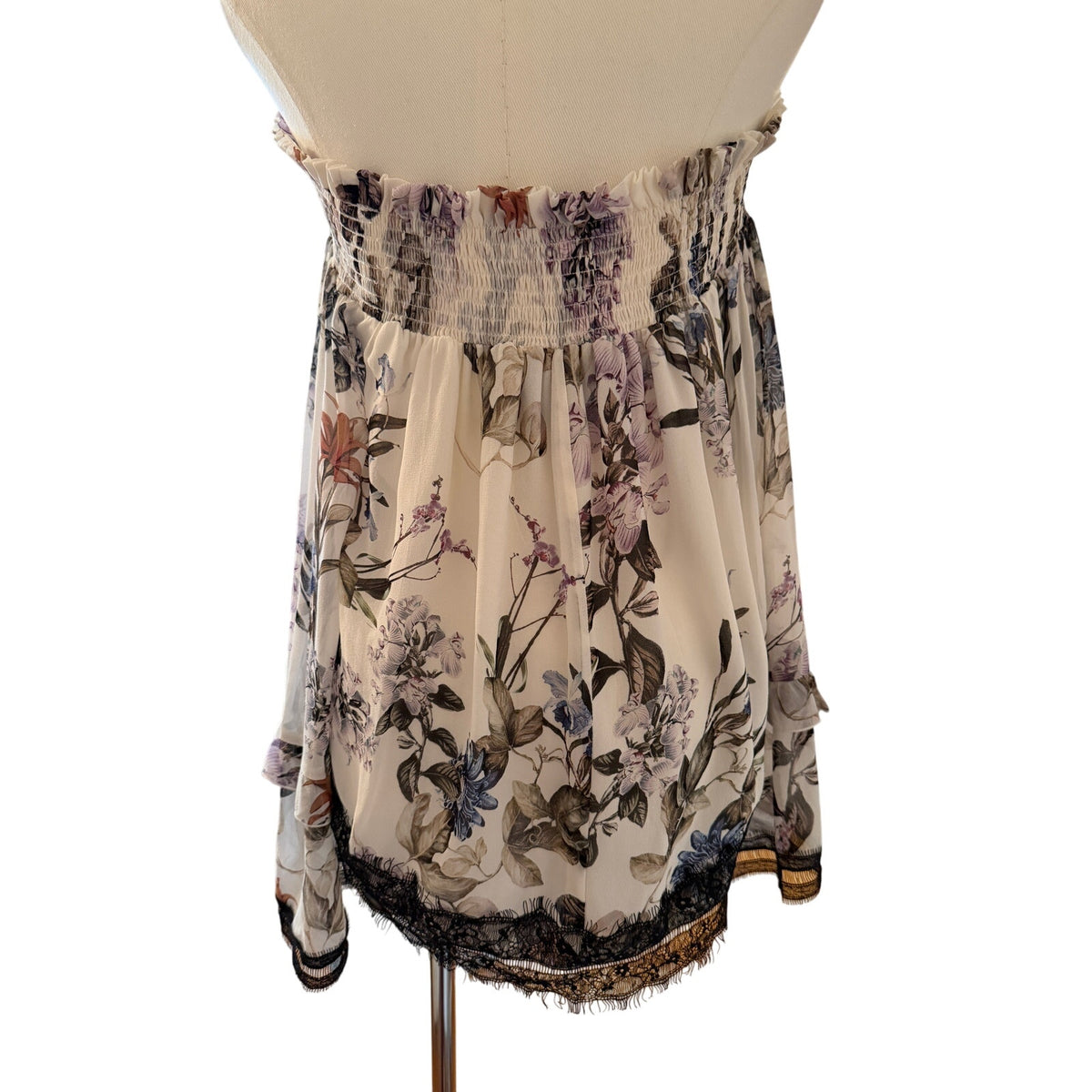 Nicholas Cream Floral Off-Shoulder Smocked Top with Lace Accent Size 4